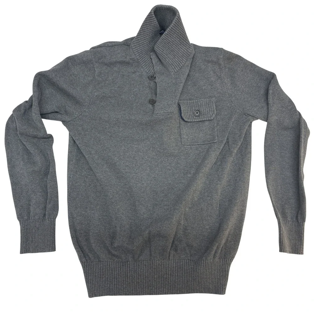 Banana Republic Mens Gray Heather Cotton Utility Mock Neck Pullover Sweater M‎